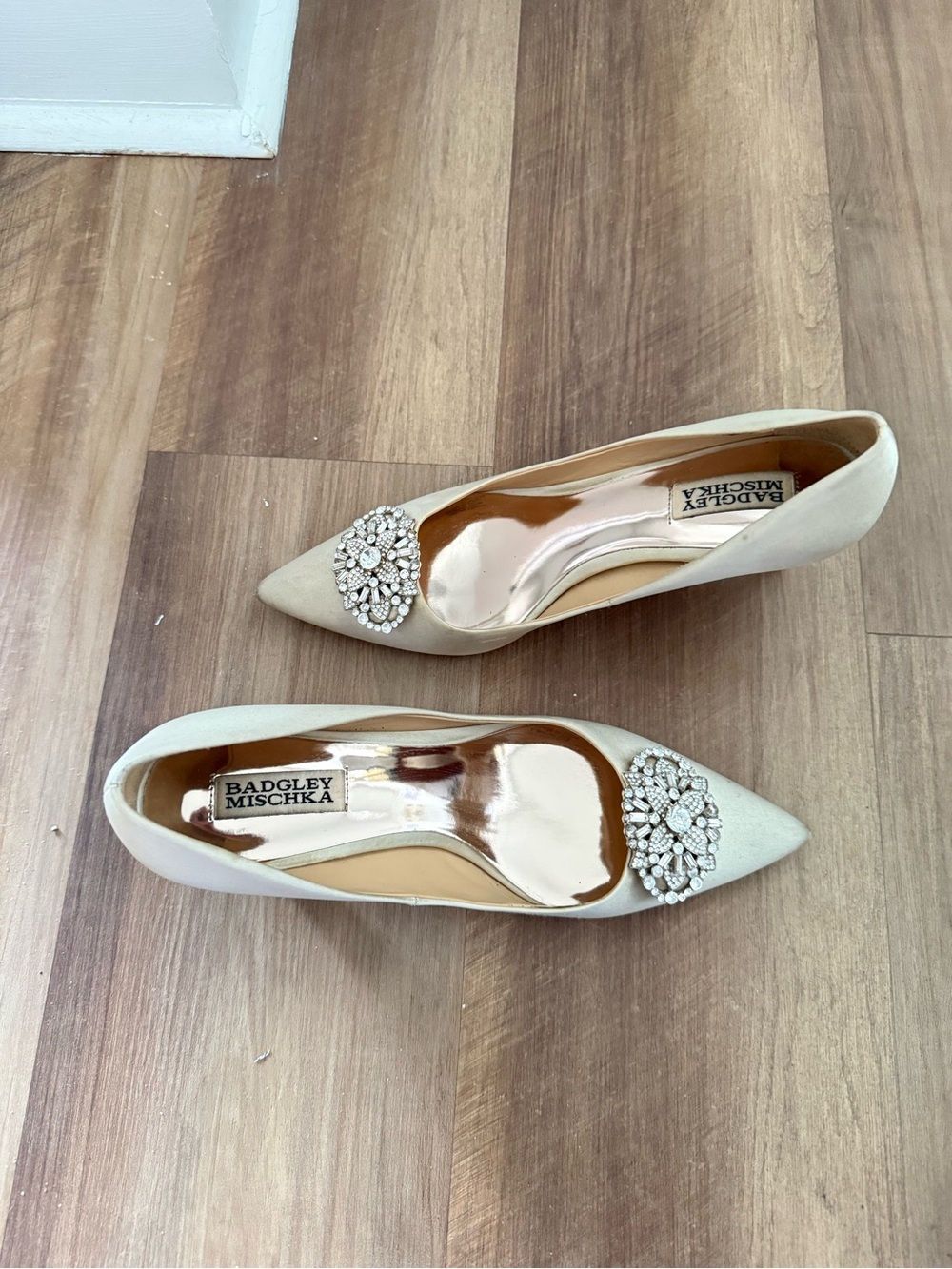 Badgley Mischka Ivory Pointed-Toe Crystal Embellished Pumps - Picture 4 of 6